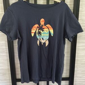 Life is Good turtle palm tree graphic T-shirt navy blue size XL women
